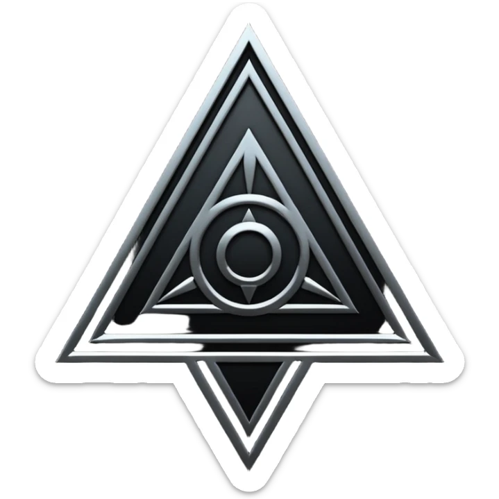 Emoji, dark futuristic occult sigil, symmetrical geometric shape, black metal, gothic cyber aesthetic, minimal flat design, sharp edges, centered, transparent background do not use any other colors but black sticker