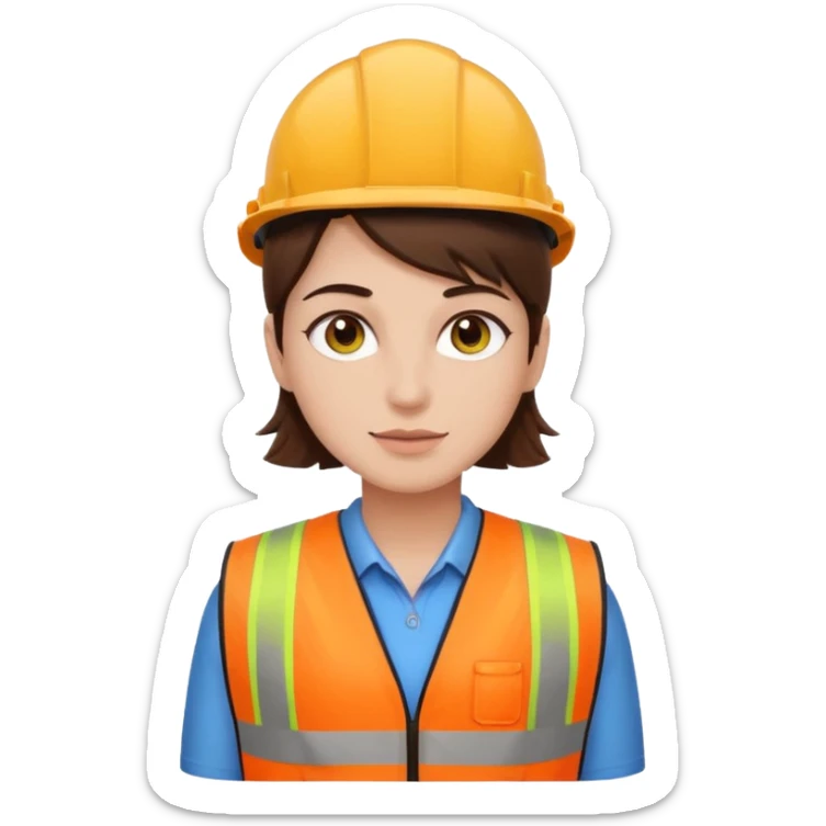 Arquitecta ojos marrones oscuros pestañas pelo marron por los hombros chaleco fosforito sticker