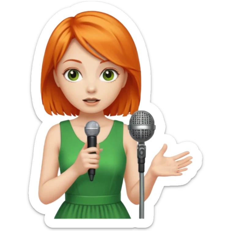 girl in blink green dress, orange hair, holding a mic



















 sticker
