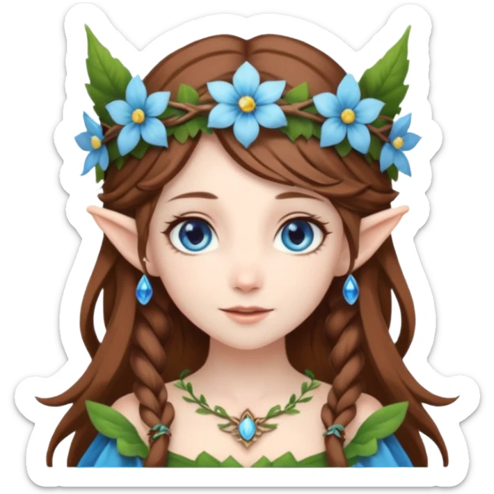 Hyper realistic flower elf mage fairy queen pale skin brown hair and blue-eyes sticker