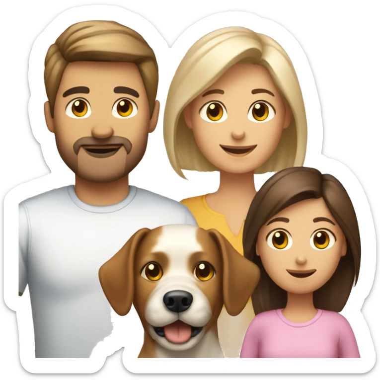 family of 4 people: mother blonde father brunette son brunette and daughter brown-haired and dog yokshir terrier sticker