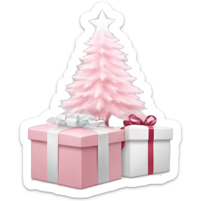 Light pink Christmas gifts under a white Christmas tree  sticker