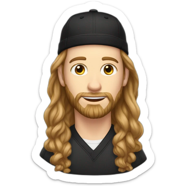 young white man with long hair, a black cap and a brown beard. he wears earrings sticker