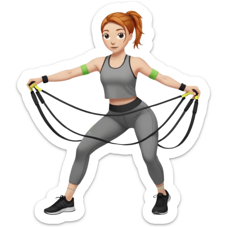 Ginger gym girl low bun brown athleisure resistance bands around thighs sticker