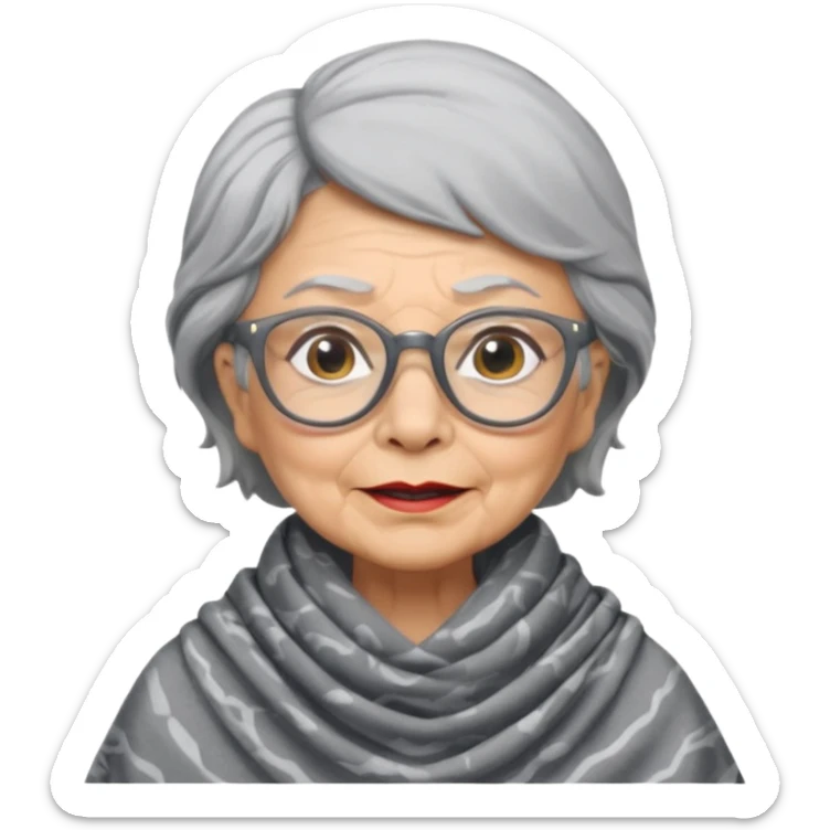 create me a slack emoji of a very old tiger shark, dressed like a grandma, with grey hair and glasses sticker