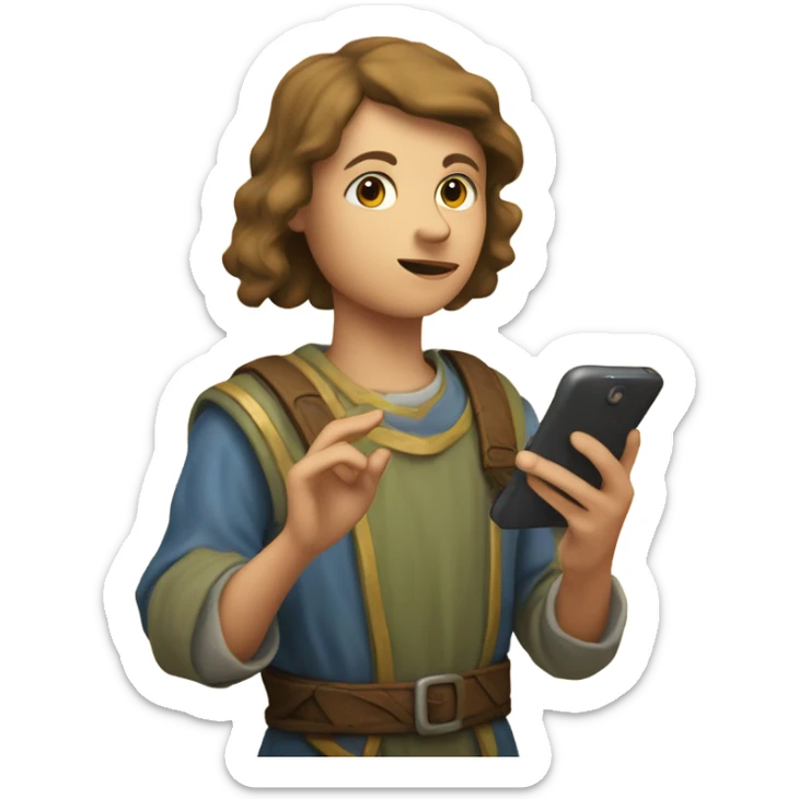 young tourist taking pictures with his cell phone of medieval fresco sticker