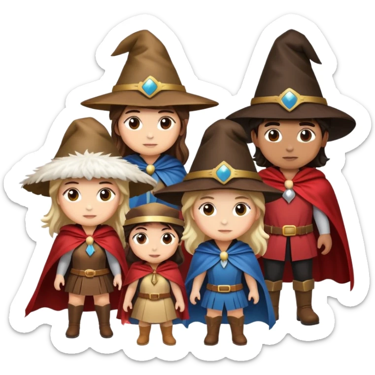 3 girls and 1 guy as the 4 musketeers with feathered hats and capes sticker