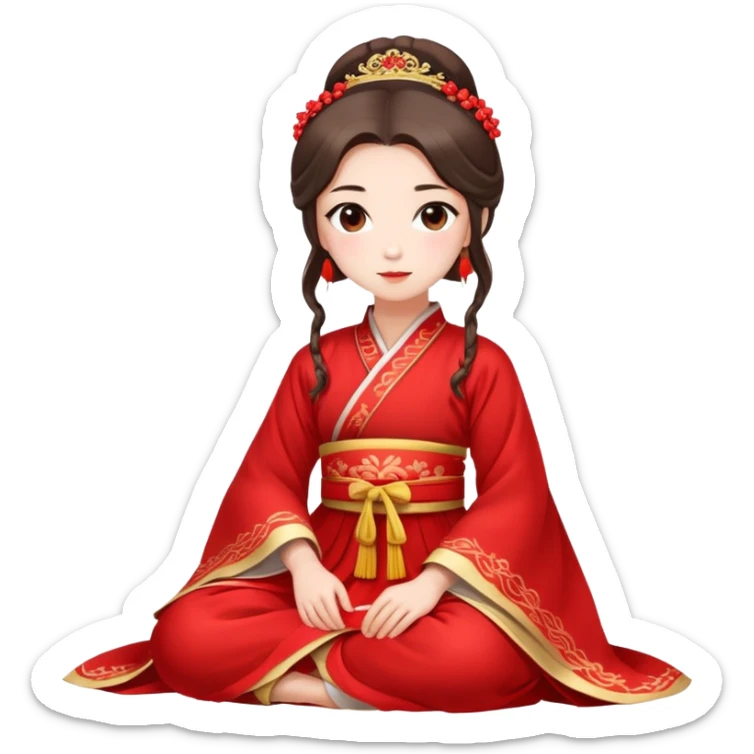 Beautiful girl wearing red Hanfu wedding dress sitting sticker