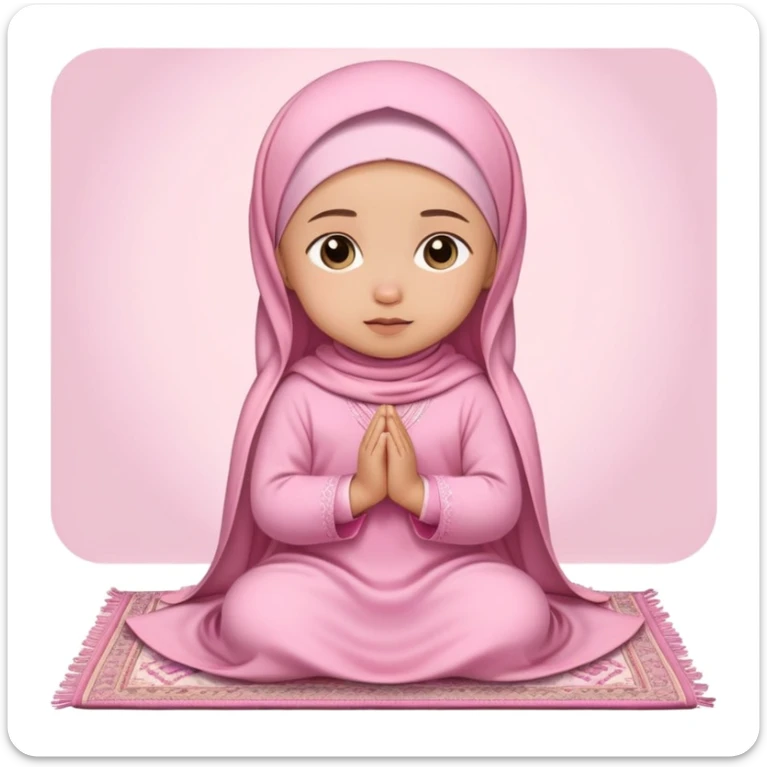 baby Muslim girl wearing pink dress on a light pink prayer rug sticker