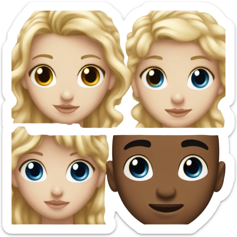 girl with straight blonde hair and blue eyes kissing mixed boy with curly brown hair and brown eyes  sticker