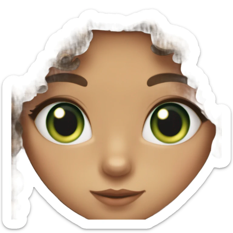 Girl with fair skin, hazel eyes, and long, dark brown curly hair kissing a brown tabby cat with green eyes on its head sticker