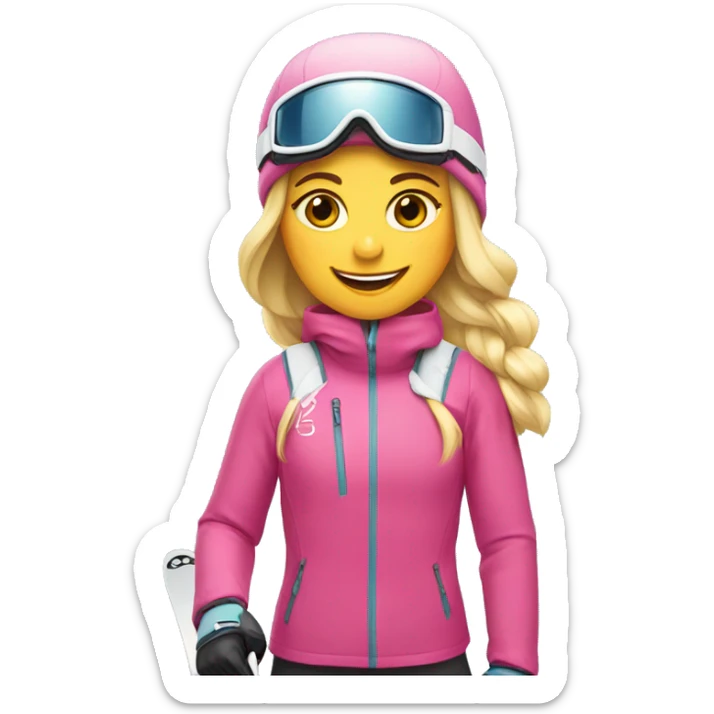 Skier girl with blonde hair and pink gear show skis and legs  sticker