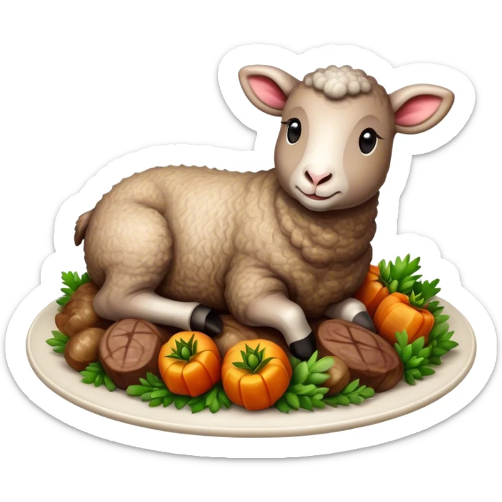 Cinematic Realistic Roast Lamb Dish Emoji, depicted with tender, succulent lamb roasted to perfection and served with seasonal vegetables, rendered with rich textures and inviting warm lighting that captures its traditional heritage. sticker
