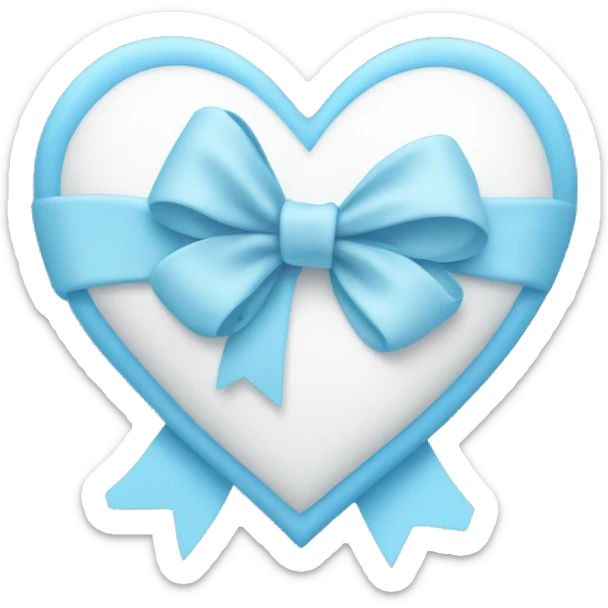 A white heart with a baby blue bow on the left top side of the heart sticker