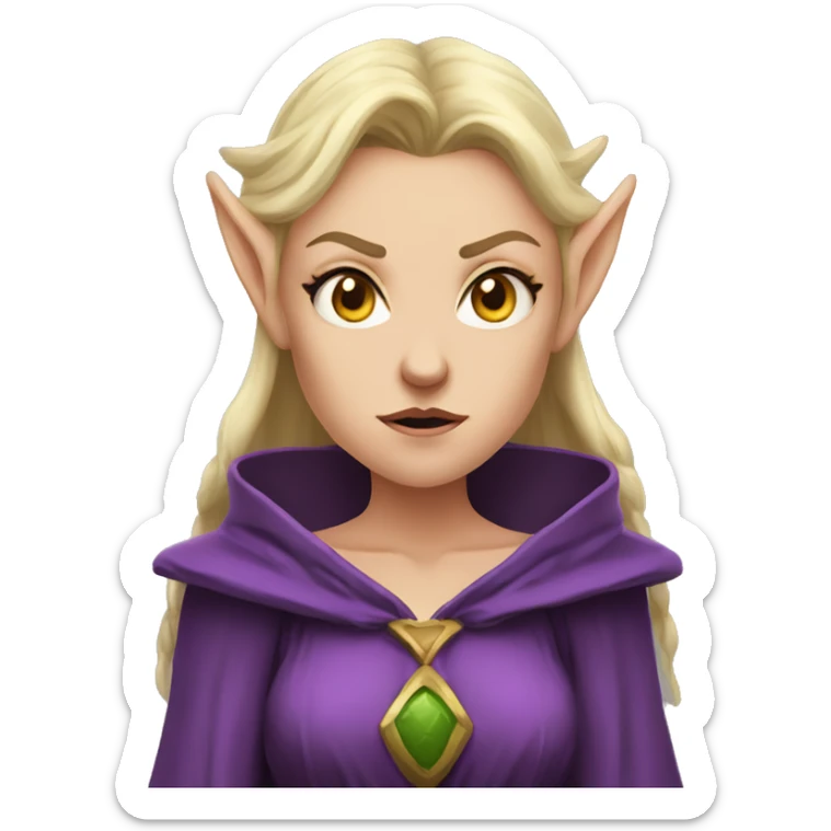 disgusted angry, Noble female Elf with Elf ears and blonde hair and purple robes sticker