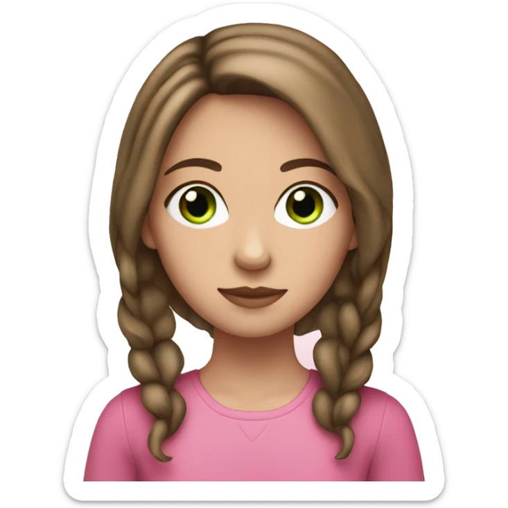White girl with green eyes and brown hair wearing pink  sticker