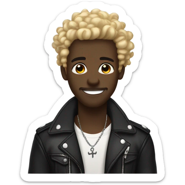 smiling darkskin boy hair in leather jacket with blonde curly hair and anchor beard and septum piercing and ear piercings  sticker