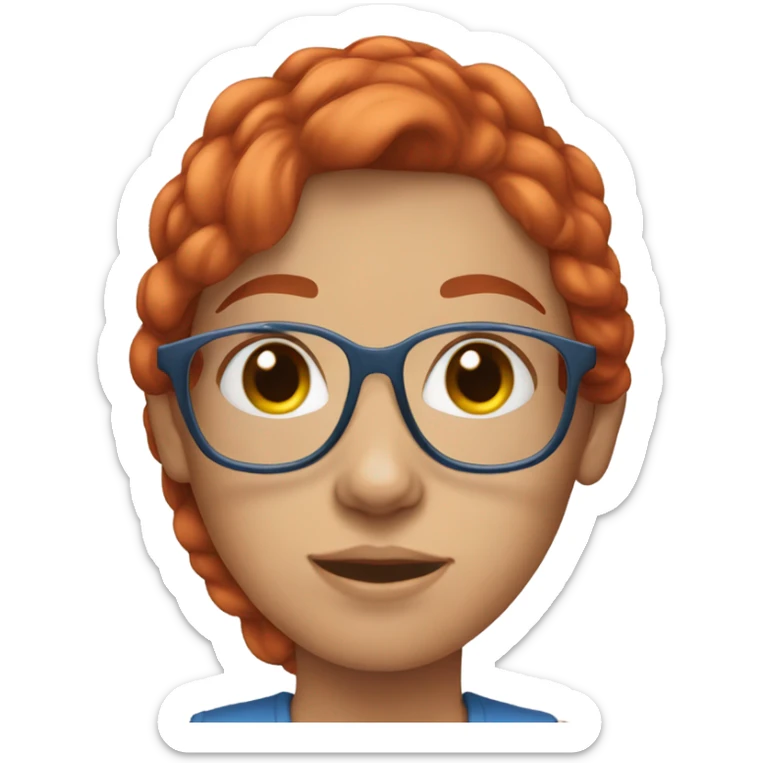 teenage girl with dyed red hair,blue eyes and clear glasses sticker
