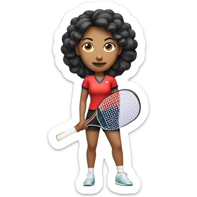 Deportista mujer de ping pong, con cabello rizado, tiene una prótesis en la pierna derecha y no tiene un brazo derecho sticker