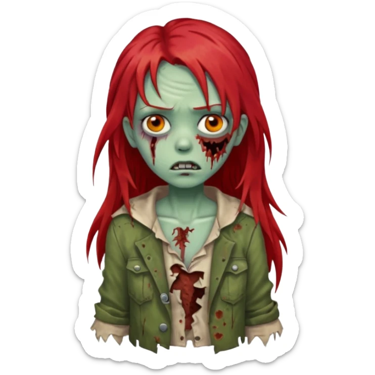i want a pretty zombie girl emoji with red long hair sticker