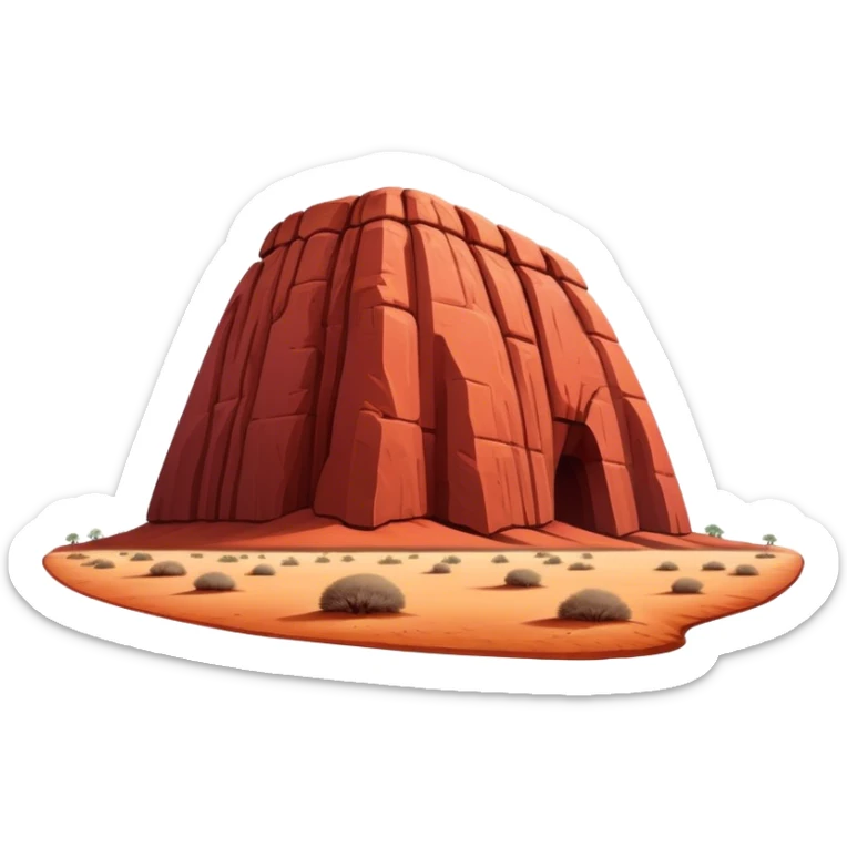 Cinematic Realistic Uluru Landmark Emoji, showcasing the massive, red monolith rising from the desert rendered with rich textures and warm, dramatic lighting. sticker