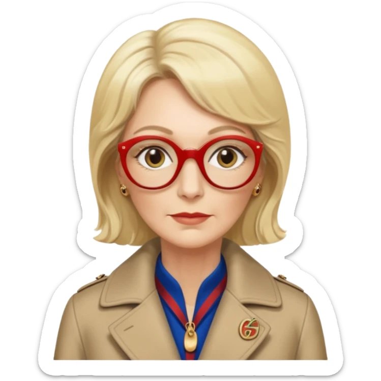 she is about 65 years old with blond hair, likes gucci, is a phd in cardiology and she does not wear glasses or a lab coat or carry a stethoscope but wears gucci coats sticker