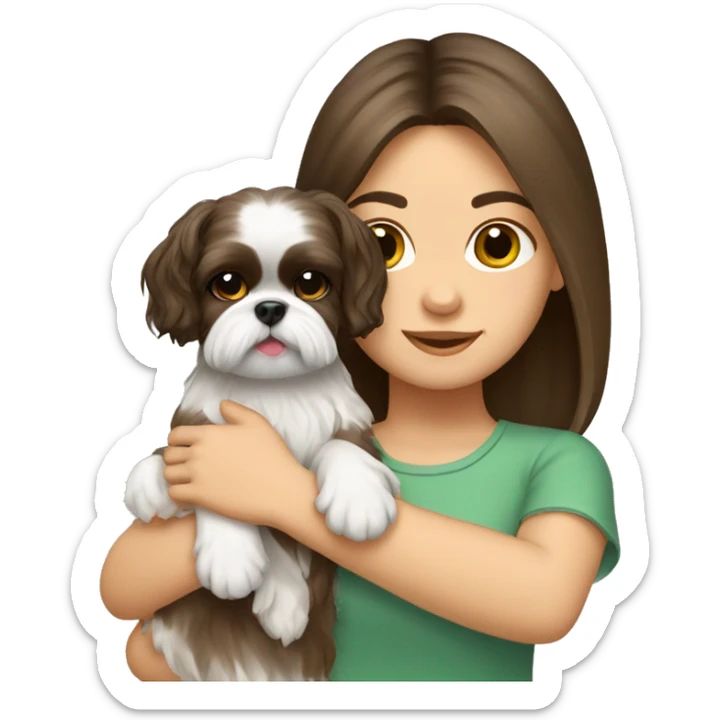 brunette girl with shih tzu dog in her arms sticker