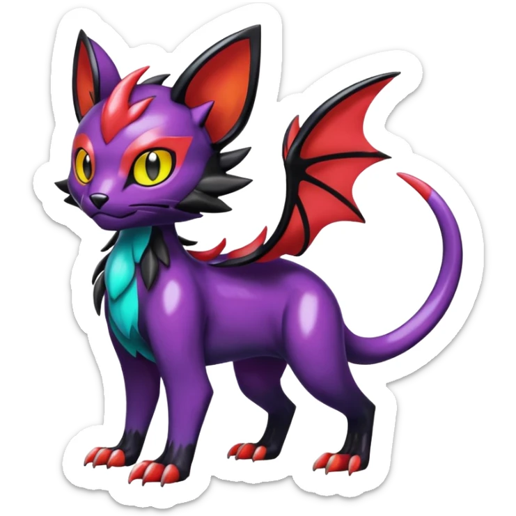 Spooky Colorful Glossy Shiny Liepard-Noivern-Litten-Sprigatito-Pokémon-fusion-creature (full body) sticker