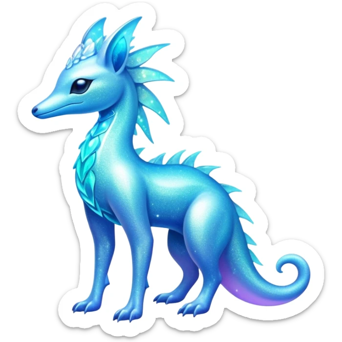 Shiny Exotic Futuristic Nebulae Tropical Colorful Neon-colored Glittery Ethereal Sparkly Amaura-Aurorus-Fakémon-hybrid-creature (full body)  sticker