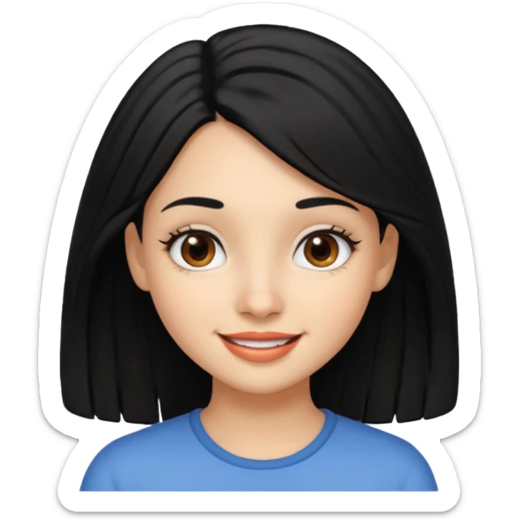 a girl that has black 3c hair textures and lightskin, It has brown eyes, a nose, lips, and it’s smiling. sticker