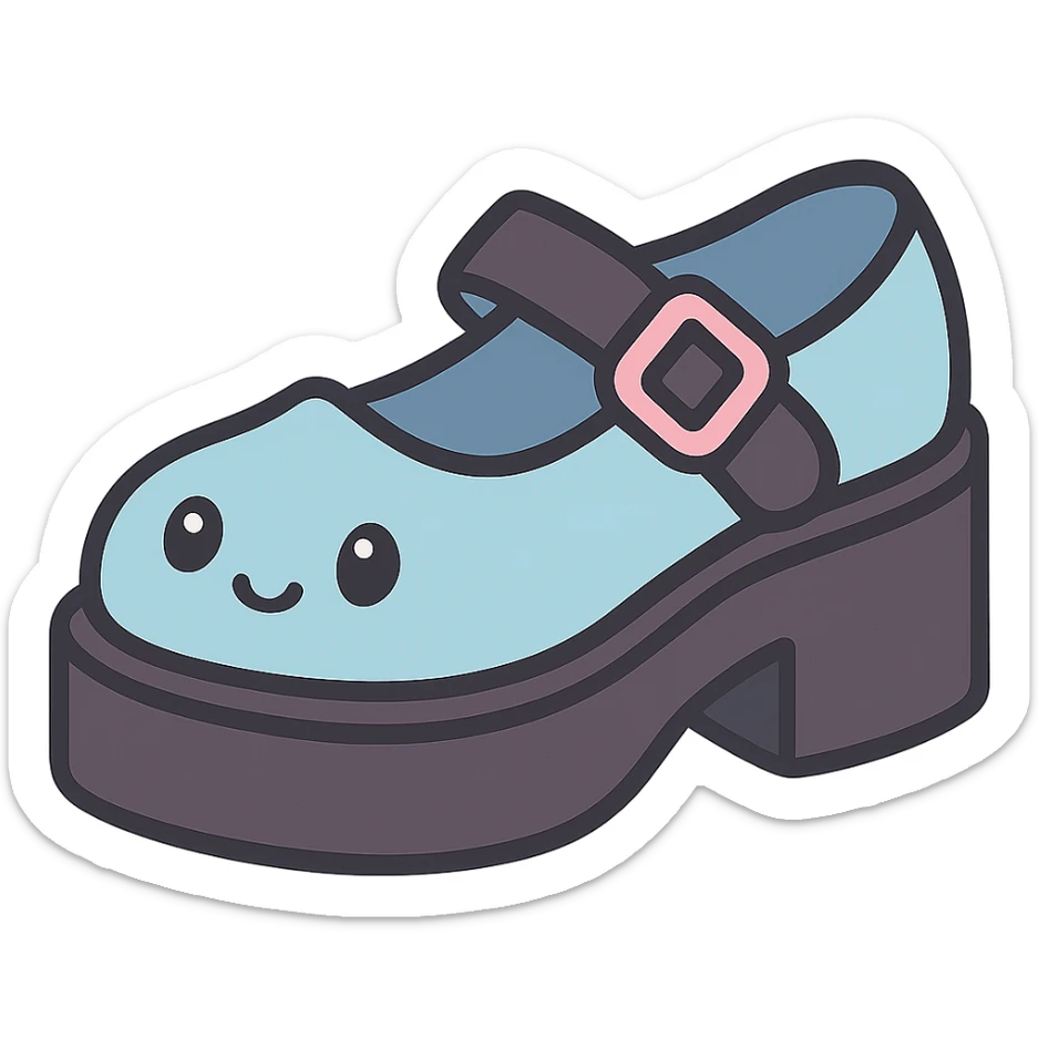 Make the shoes pastel blue with black and pink accents, kawaii style, no socks, no hearts, transparent background sticker