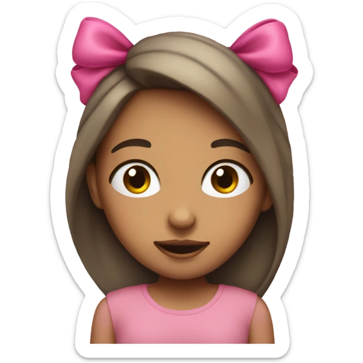 Sleepy girl yellow emoji smiling with bags under eyes and pink bow  sticker