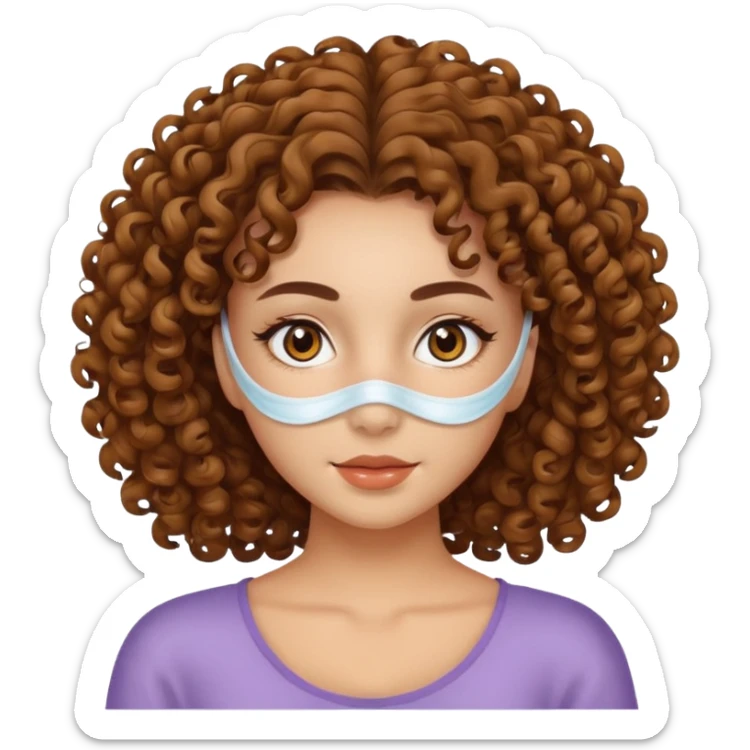 Girl with brow eyes and curly hair with mask for skincare sticker