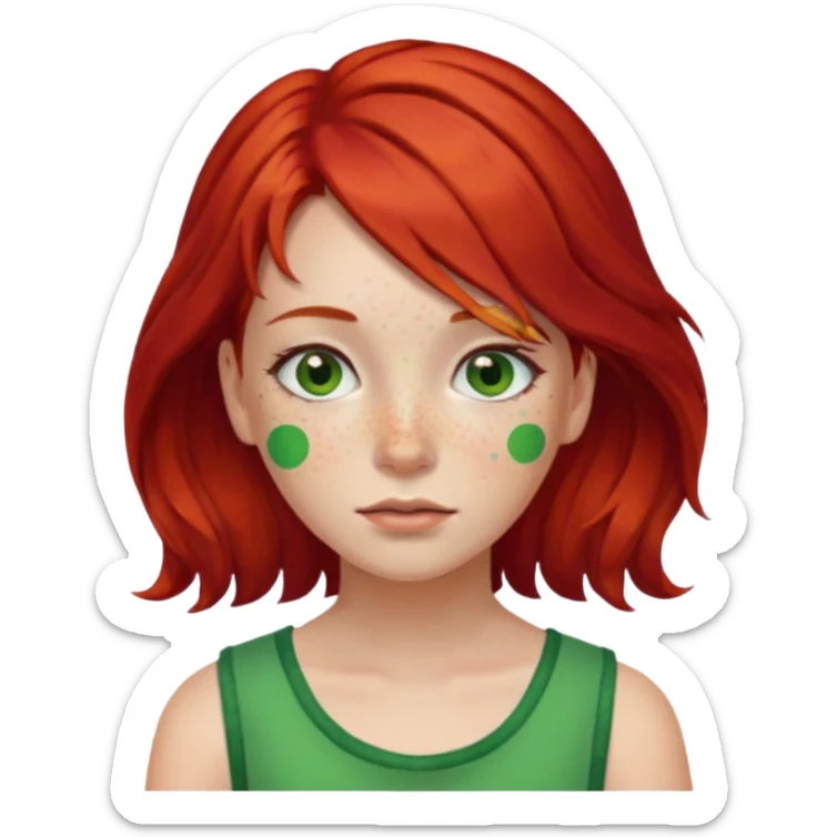  girl with red hair and green color hairclip sticker