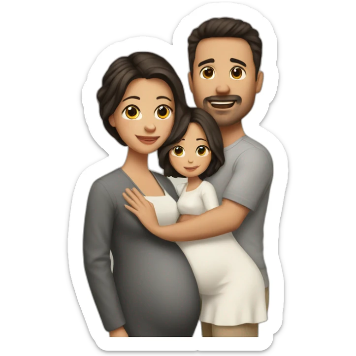 Husband (no mustache, no beard) and pregnant wife have dark brown haircut sticker
