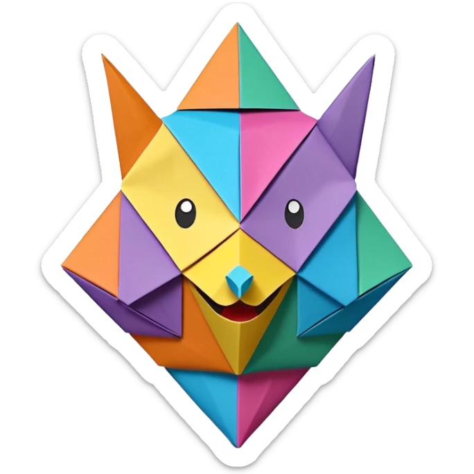 3D render of Piñata entirely of folded origami paper, sharp creases, cardboard texture, matte finish, visible paper grain, craft aesthetic,emoji style, isolated on white background --v 6.0 sticker