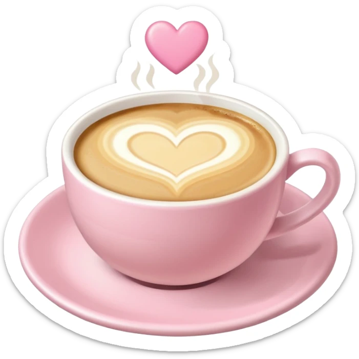 Coffee with a latte art heart in soft pink, beige and yellow pastel colors sticker