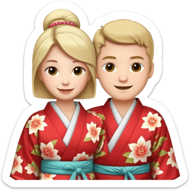 A couple of white people vacationing in Japan, wearing traditional kimonos sticker