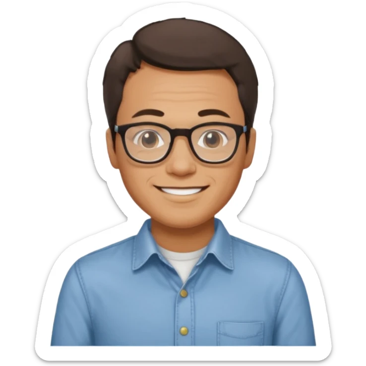 Emoji of Gustavo Petro, a man with glasses and short hair, smiling, wearing a casual shirt sticker