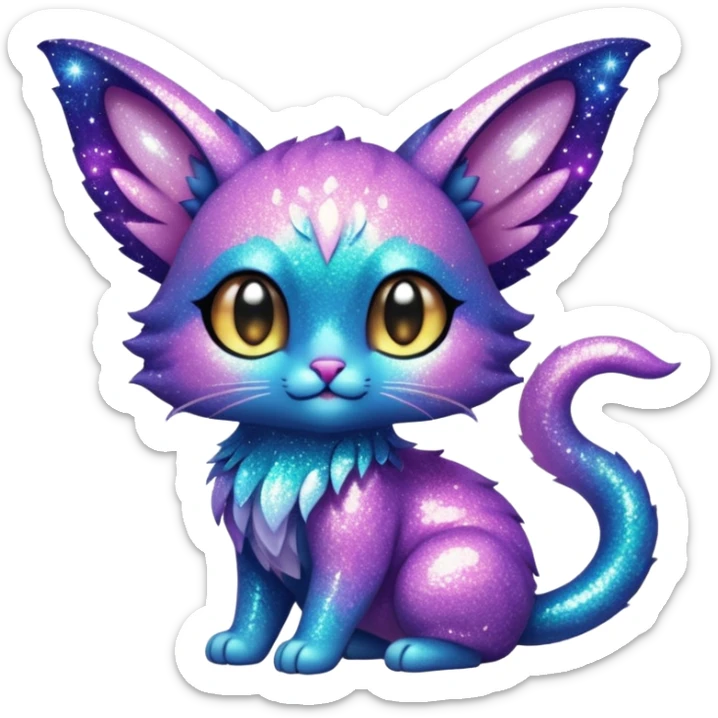 P moe meow meow cute fuzzy realistic glittery Randomly-faerie-drake-colored sparkly exotic Fakémon-creature sticker