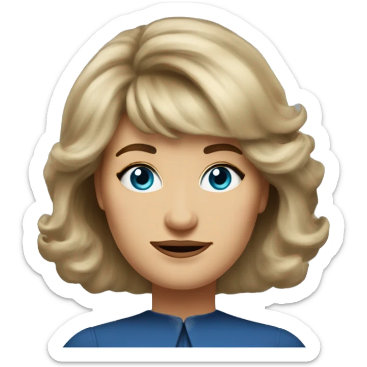 Medium length Dirty blonde poofy hair with bangs all across forehead and sides swept away from face business woman of 60 years old with blue eyes  sticker