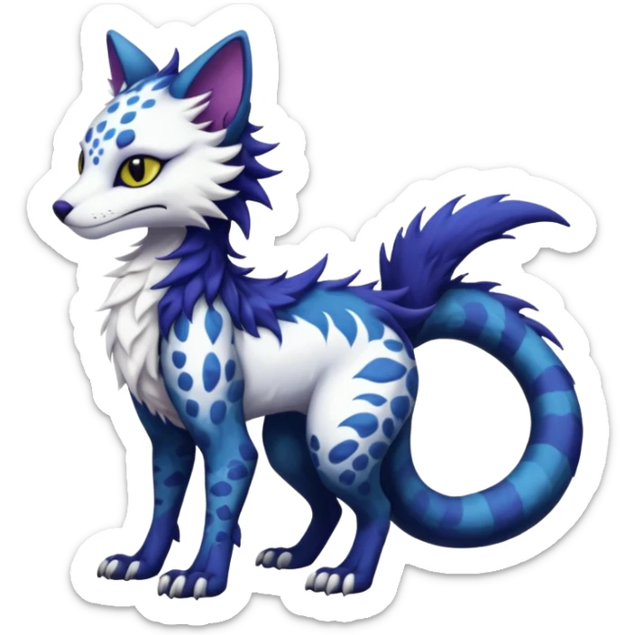 Kawaii dark edgy fantasy feline-vernid-sergal-fursona animal creature with a tufted tail full body with intricate markings  sticker