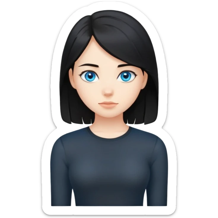 girl with medium black hair without bangs and blue eyes in black tight shirt sticker