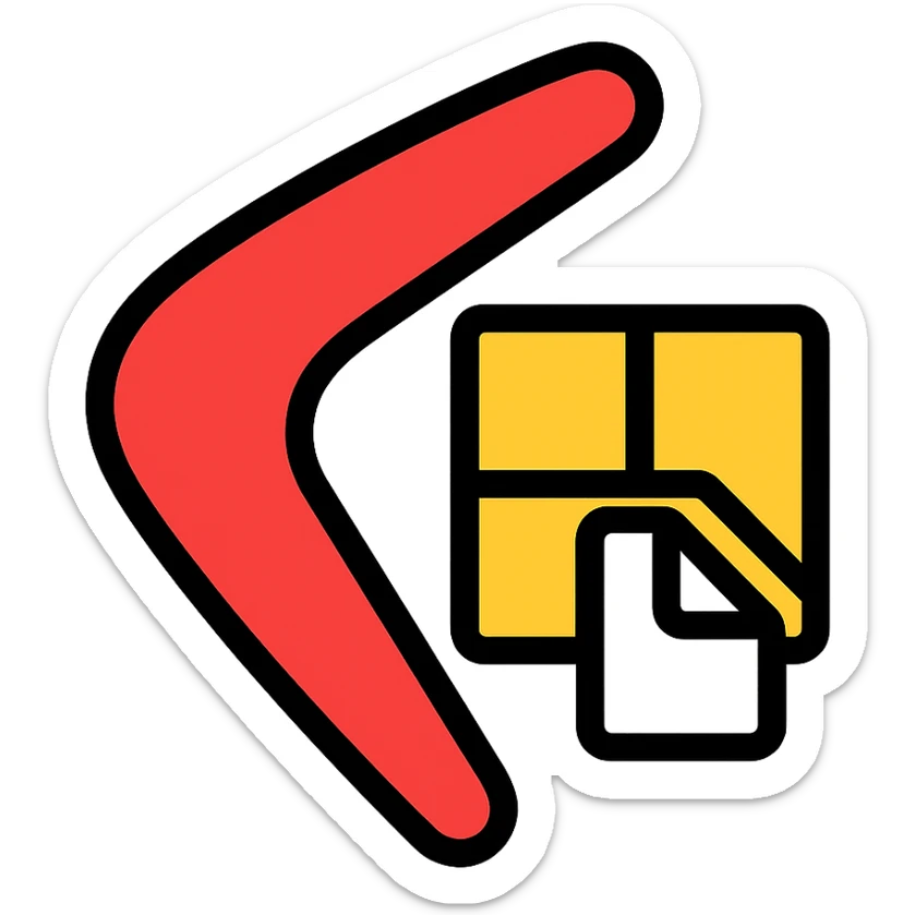 icon of a boomerang and Power Pages logo combined, outlined, playful, red and white, clean sticker