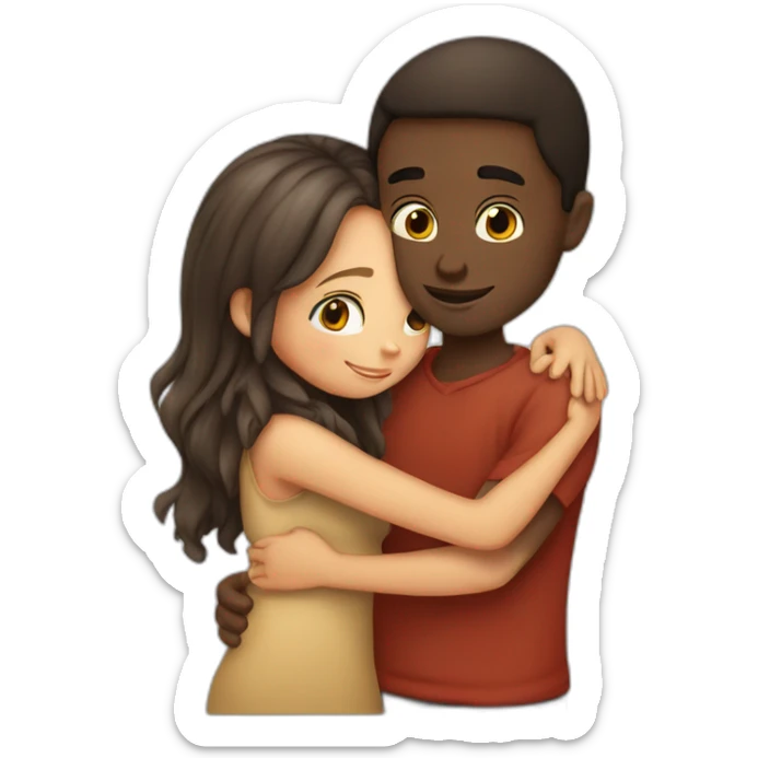 African 28 year old boy hugging a European 25 year old girl sticker
