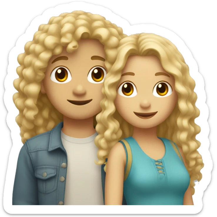 girl with long dark blonde hair and boy with blonde curly mullet cuddling sticker