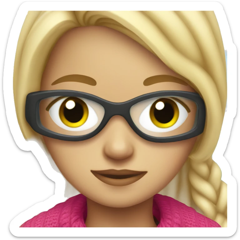 Girl with blonde hair in sweater with swimming googles on  sticker