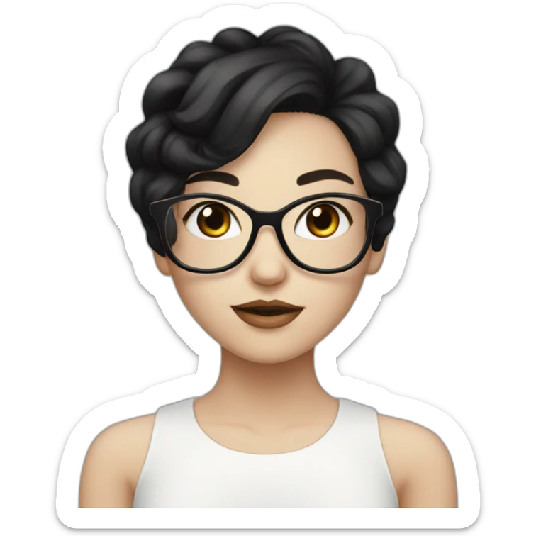Lovely girl with white skin and glasses and black hair and black eyes sticker