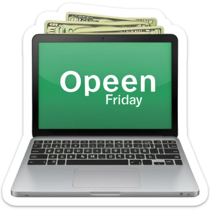 green laptop with black friday deals with coins and money tab open on it with Black Friday wrote sticker