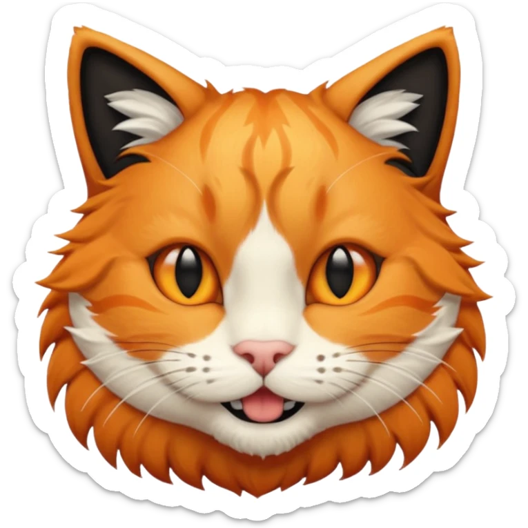 Orange cat head with black human hair on its head and white in the mouth  sticker